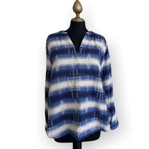 L&B Top Tunic Long Sleeve V-Neck Southwest Print Blouse Blue Size XL